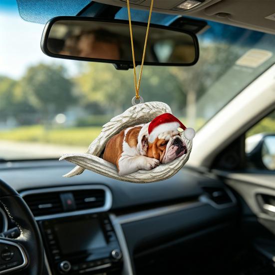 2Pcs Sleeping Dog Car Hanging Ornament, Acrylic 2D Flat Pendant, Cute Animal Rearview Mirror Charm, Christmas Gift Keychain