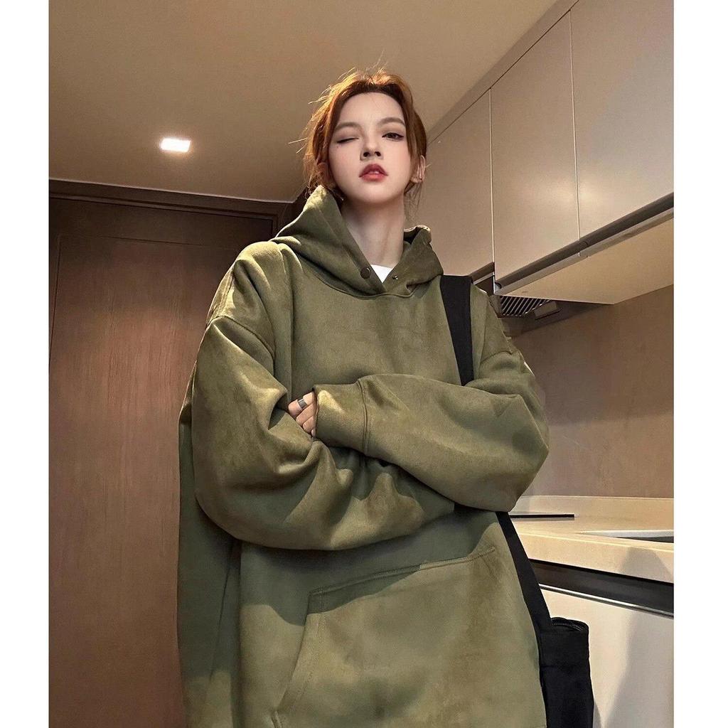 Unisex American Retro Heavyweight Suede Hoodie for Teens - Autumn/Winter Student Loose-Fit Outerwear