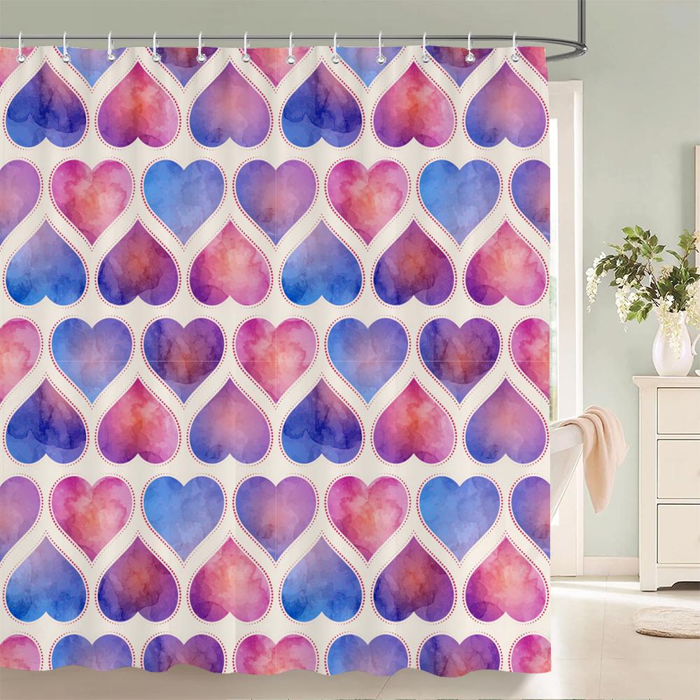 Heart-shaped Pattern Shower Curtain Fabric Shower Curtains for Valentine's day Bathroom Decor Pink Love style Shower Curtains
