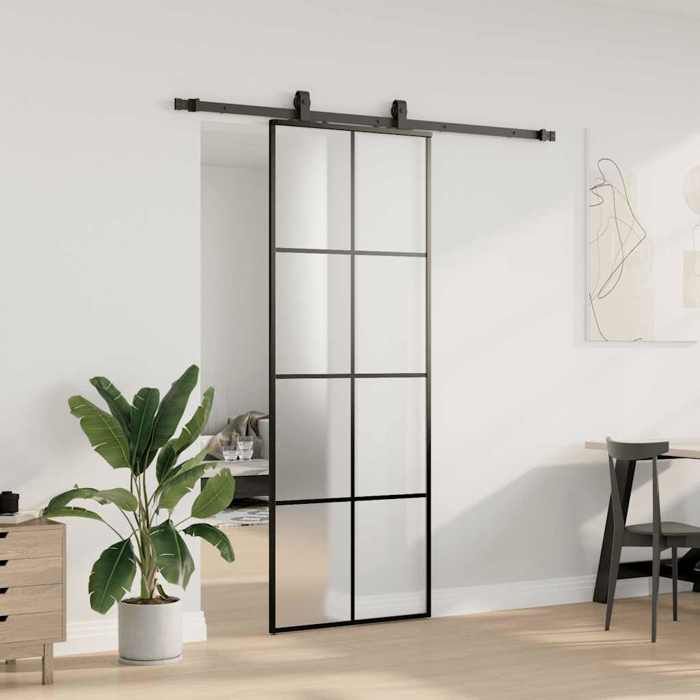 VidaXL Porte coulissante kit de quincaillerie noir 76x205 cm verre ESG, porte intérieure, porte de grange intérieure, porte 3375803
