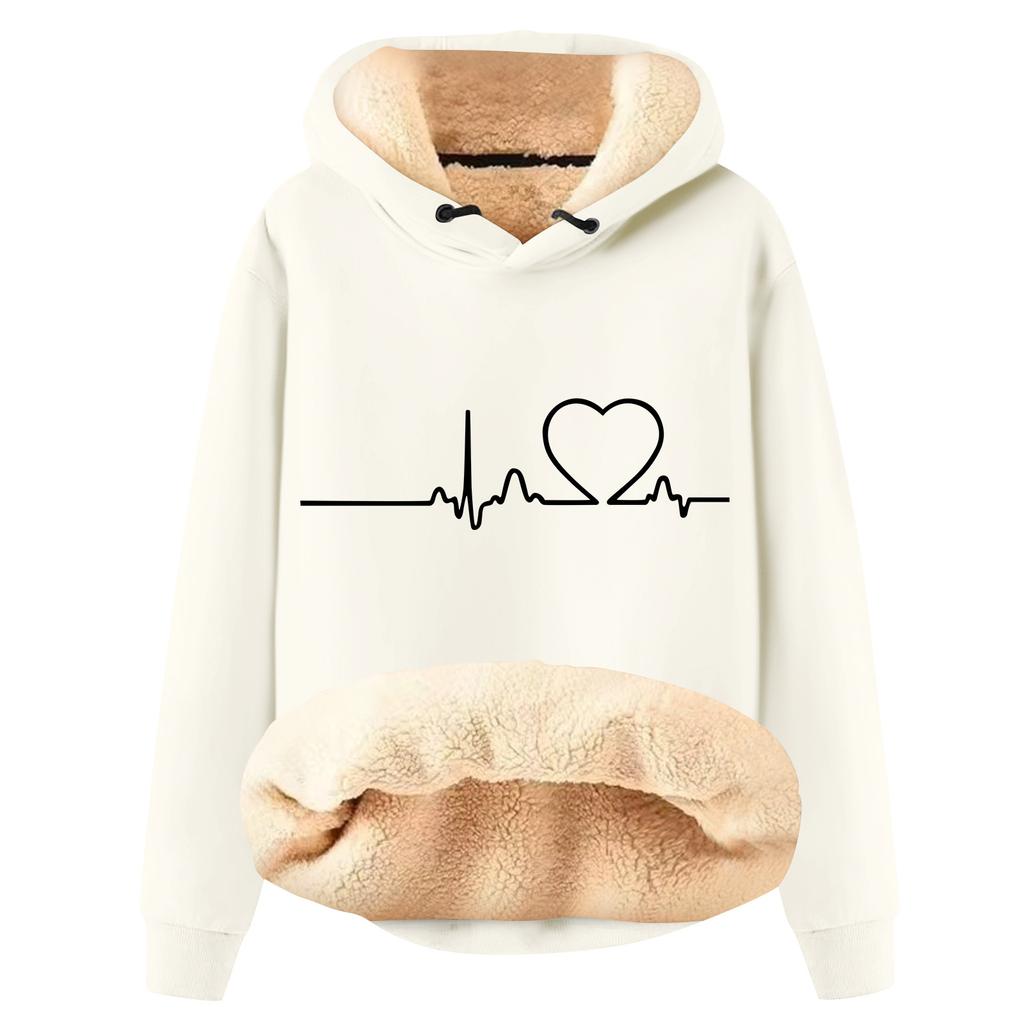 Women's Fashion Hooded Printed Plush Warm Loose Pullover Sweatshirt