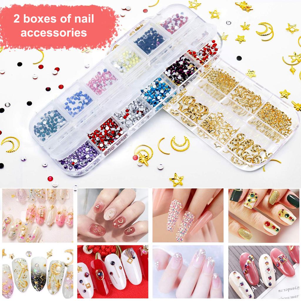 Nagelkunst Zubehör Set Nageldekorations-Kit 15 Stück Nagelstifte 5 Stück Doppelseitige Dotting-Stifte Nagelsticker Nagel Goldfolie 10 Farben Metallische Fäden Nagel