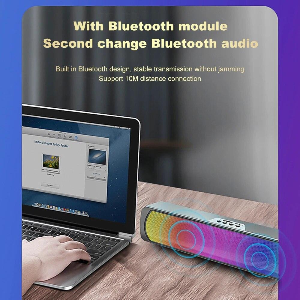 Portable Wireless Subwoofer with RGB Backlit Colorful Light Bluetooth-compatible Speaker for Home Desktop Laptop Support TF Card USB
