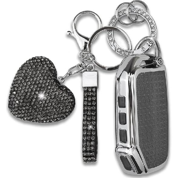 Key Fob Cover with Heart Keychain, Car Key Shell Compatible with Kia - Soul - Forte - Telluride K5 - Seltos NIRO Sportage Sorento Protector (Silver)