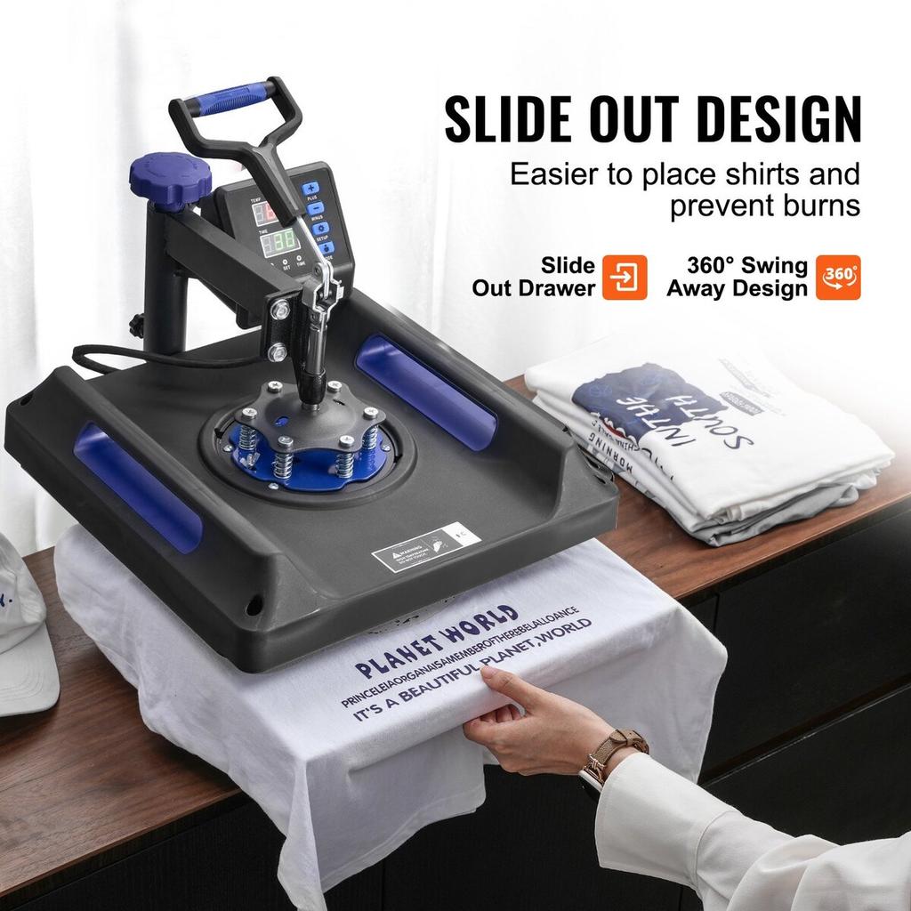 8 In 1 Heat Press Machine 15x15 In 30oz Tumbler Press T-Shirts Black+Blue