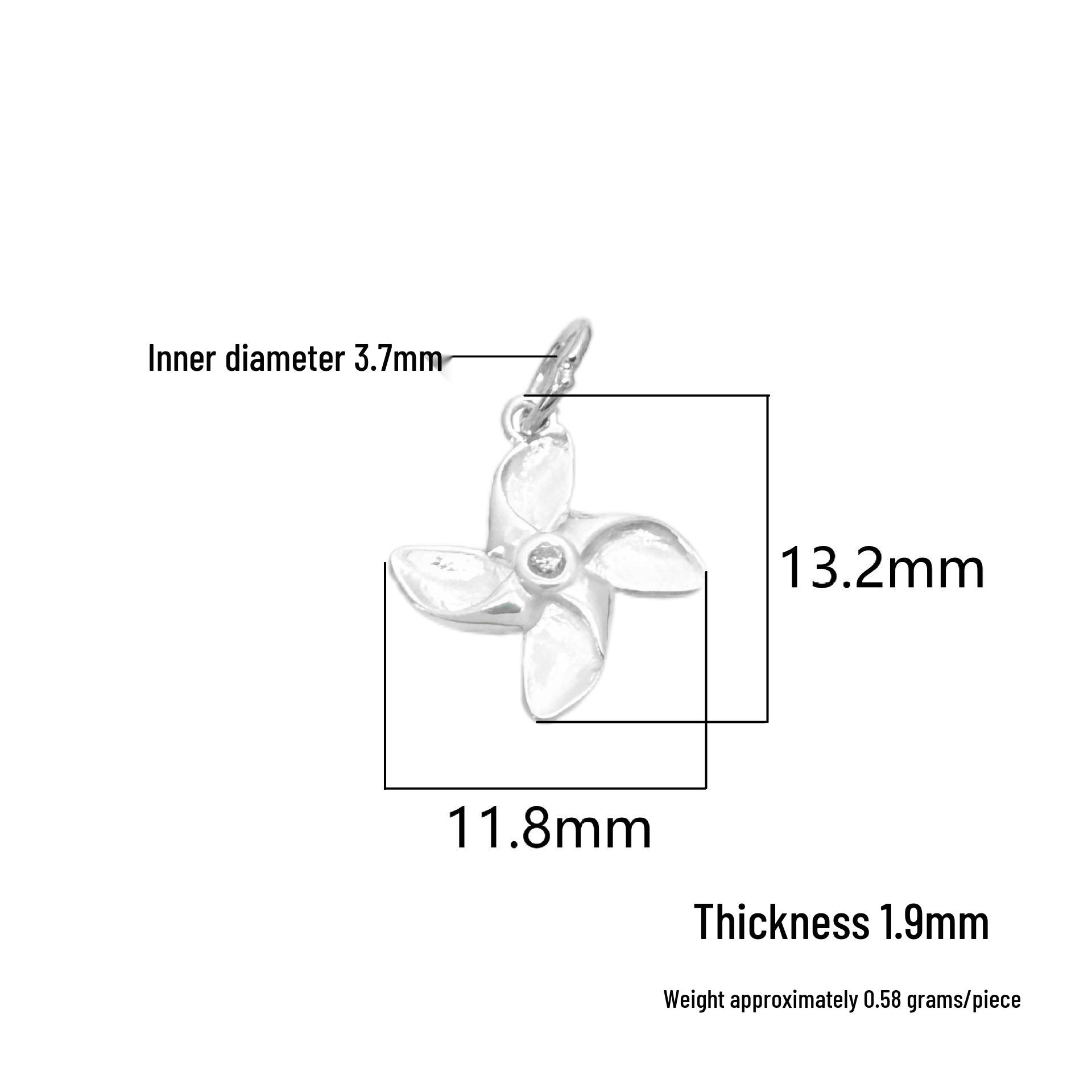 S999 Sterling Silver Windmill Zircon Four-Leaf Clover Pendant Charm for DIY Bracelet or Necklace. Pure Silver 999