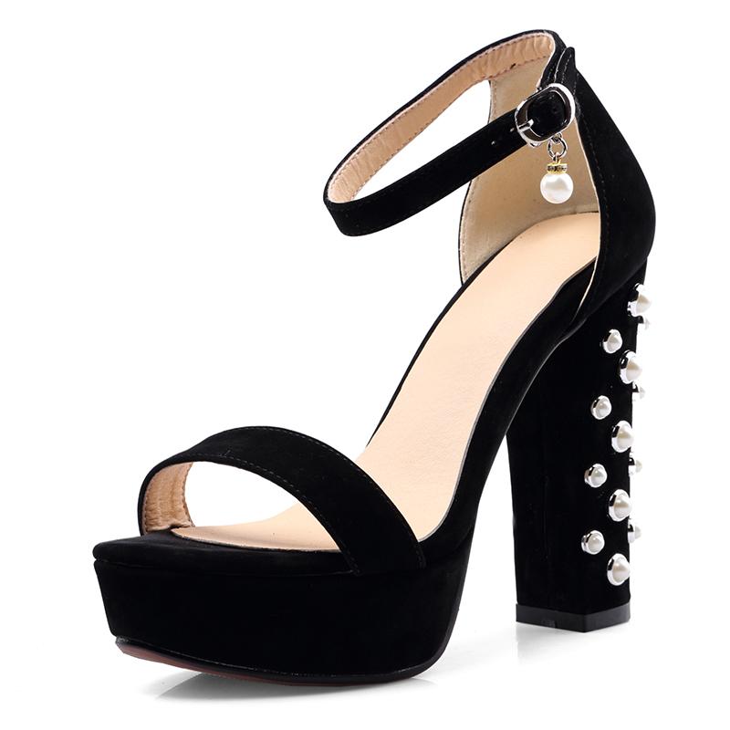 

Женские босоножки на высоком каблуке, сексуальный европейский и американский стиль, летние новые водонепроницаемые туфли на толстой платформе, большого размера, с открытым носком 34 чёрный