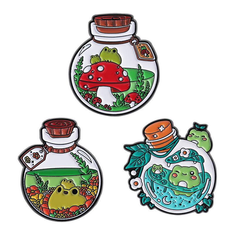 Cute Animal Plant In The Bottle Brooches Funny Frog Cat Fish Mushroom Badges Bags Clothes Lapel Pins Jewelry Friends Gifts