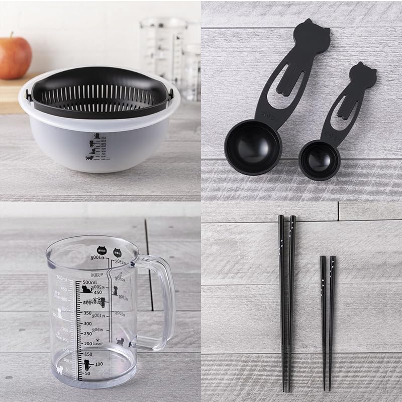 Kai Nyammy Cookware Set Perfect for Single Living or New Lifestyles Frying Cutting Measuring Measuring Spoon 17-Piece (Cat Design) - - Includes Pan,