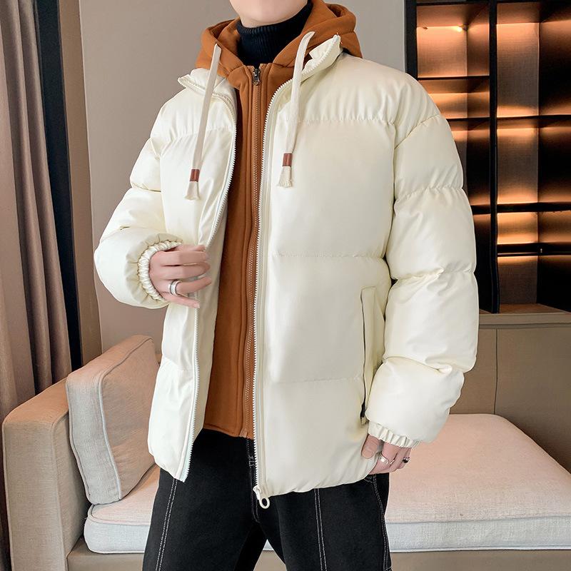 New winter cotton-padded clothes men's trend loose hooded thickened fake two-piece cotton-padded clothes to keep warm teenagers cotton-padded jacket