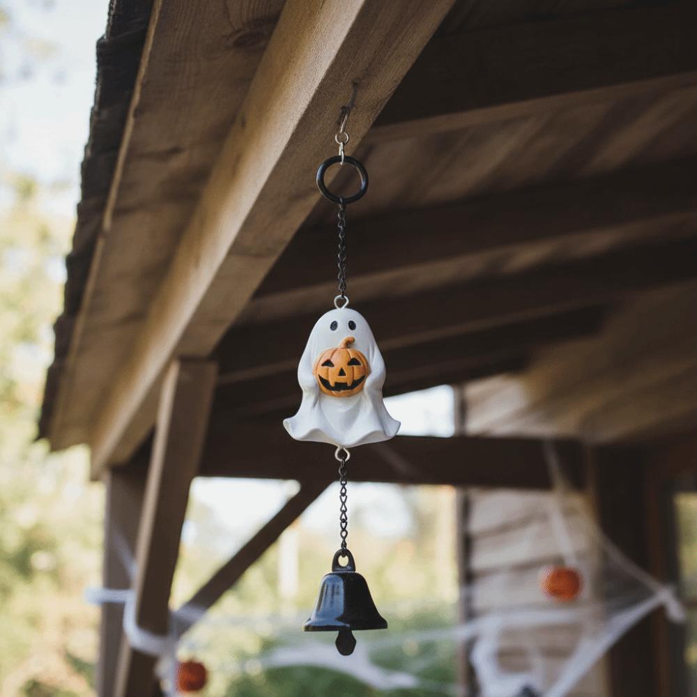 Hand Painted Spooky Hanging Bell Weather Resistant Resin Craft Ornament Homeowners