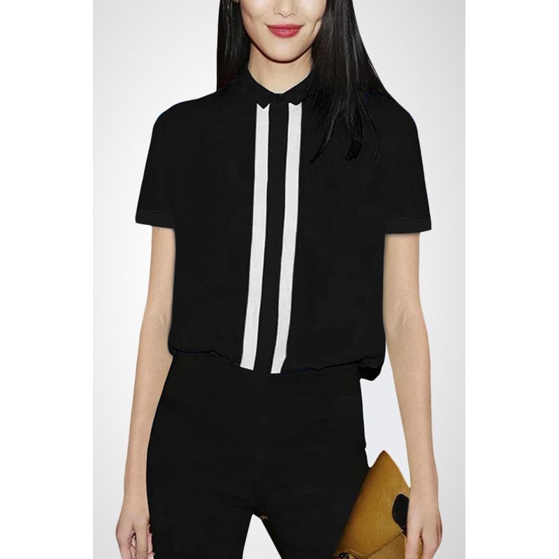 

Блузка из шифона свободного кроя с цветными контрастными вставками Black (short sleeve) M