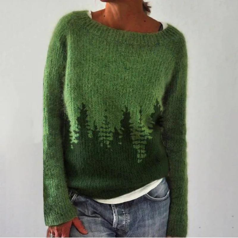 2025 Frühling Gestrickter Damenpullover Druck O-Ausschnitt Langarm Lässig Locker Pullover Damen Winter Elegant Trendige Damenkleidung