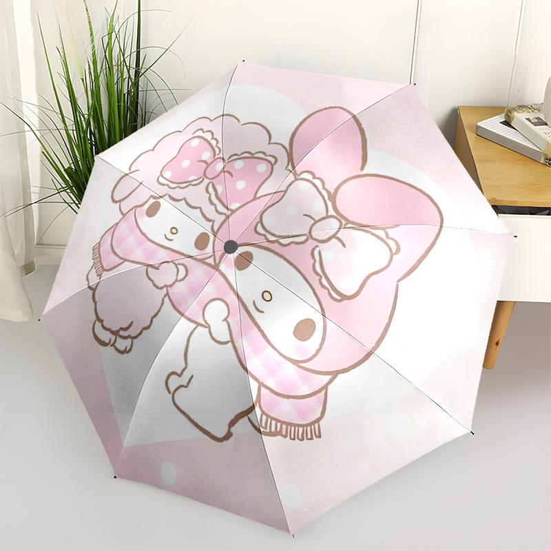 

1pc My Melody & My Friend Chococat Heart-Shaped Auto Open Close Umbrella with Polka Dot Bowknot Design - Portable Folding Outdoor for Fans, Travelers,