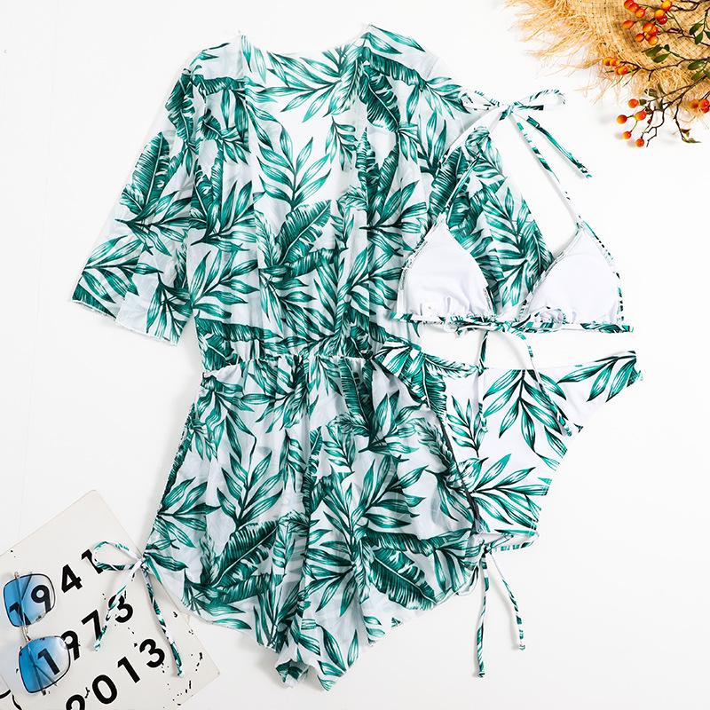 Digital Print Three Piece Drawstring Sexy Bikini Swimsuit Fashion For Summer Vacation