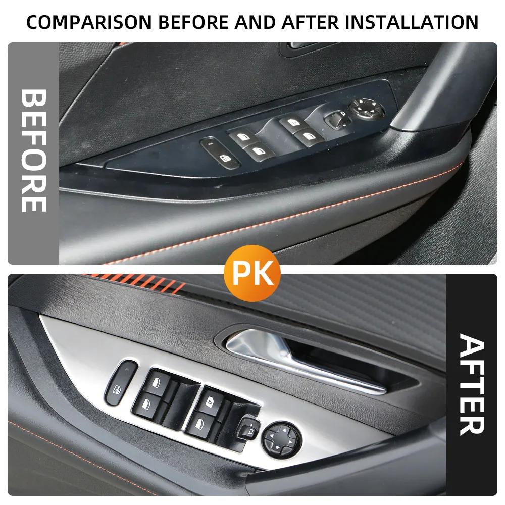 Car Window Glass Lift Button Panel Trim Cover for Peugeot 2008 2019-2023 E2008 2020-2022 LHD Stainless Steel Sticker Accessories