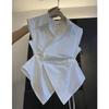 Women's Vest Coat Spring Autumn Sleeveless POLO Collar Be All-match Ladies Vest Jacket Solid Color Pleated Lady Waistcoat