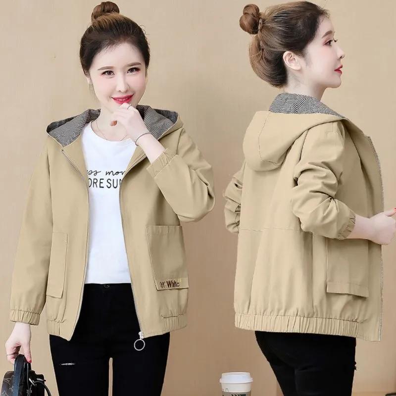 Windbreaker Women's Spring Korean Version of Loose Fashion Waist Hooded Jacket