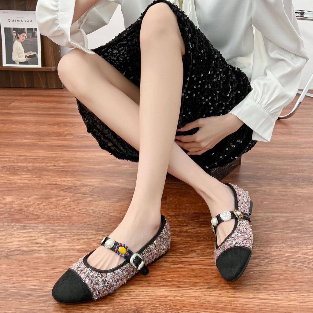 Grape Mother Xiaoxiangfeng Flat-soled Single Shoes Women's Fashion Outer Wear Soft-soled Mother Shoes Small Gold Coins with Mary Jane Shoes