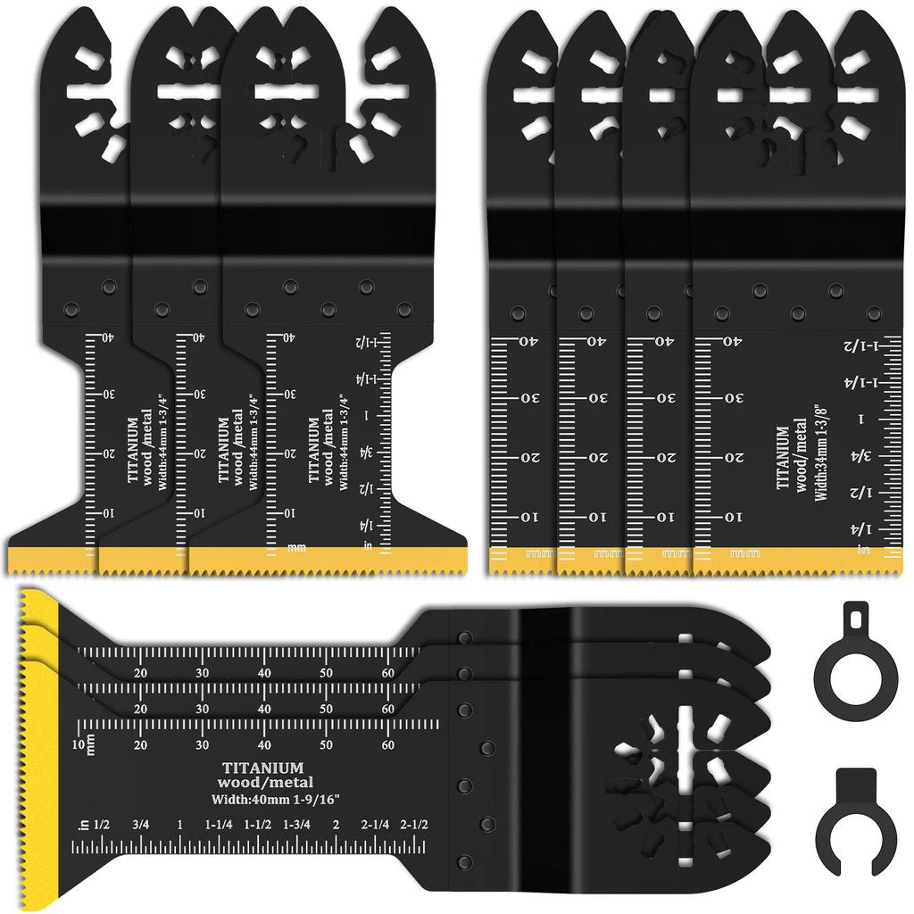 10Pcs Titanium Bimetal Oscillating Saw Blade Multifunctional Oscillating Multitool Blade with 2 Adapter for Cutting Wood Plastic