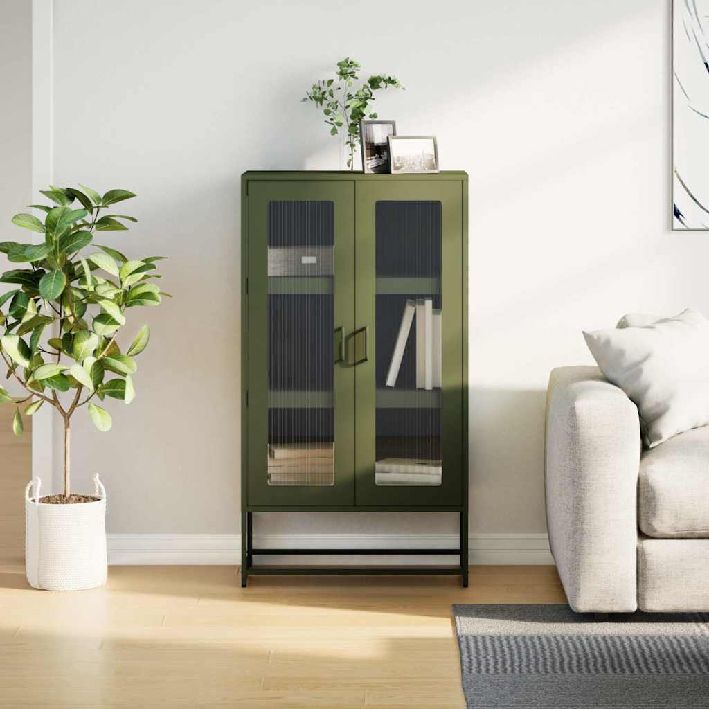 Komoda Oliwkowo-Zielona 68X39X123 Cm Stal