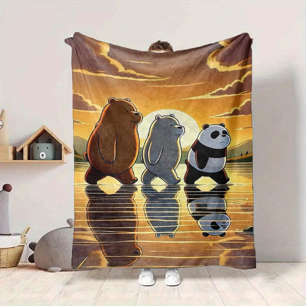 1pc We Bare Bears Flannel Throw Blanket Lightweight Soft Warm All Season Blanket for Sofa, Bed, Travel,L1028151