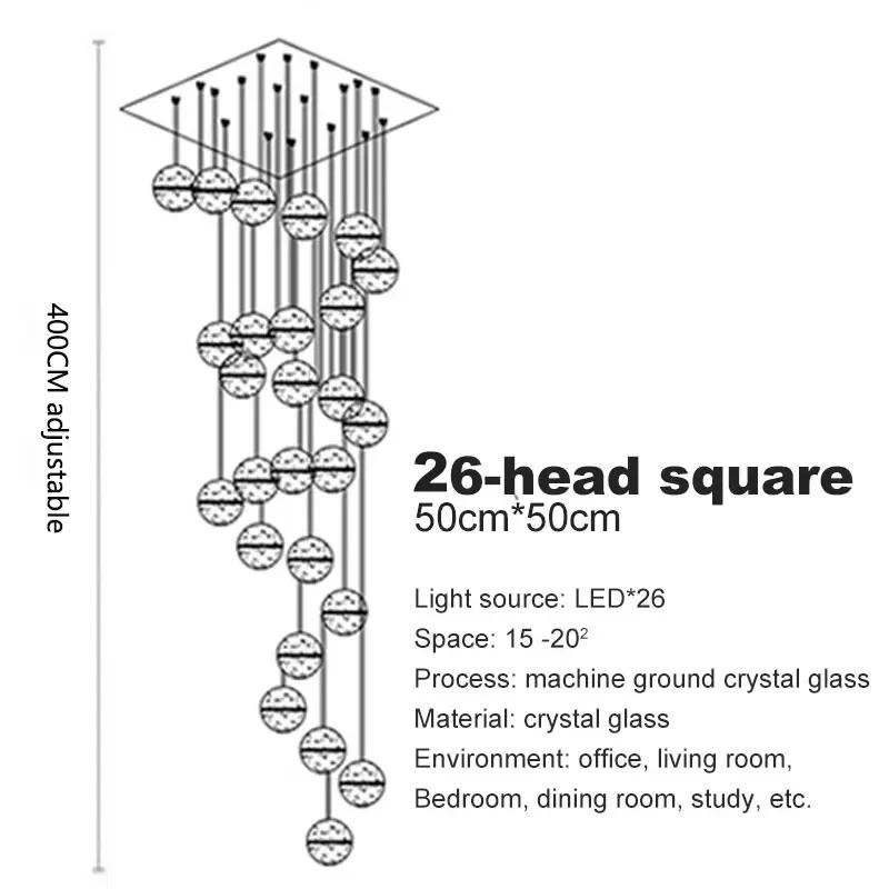 Modern Minimalist Living Room Chandelier Crystal Ball Indoor Lighting Spiral Staircase Light Bedroom Restaurant LED Chandelier