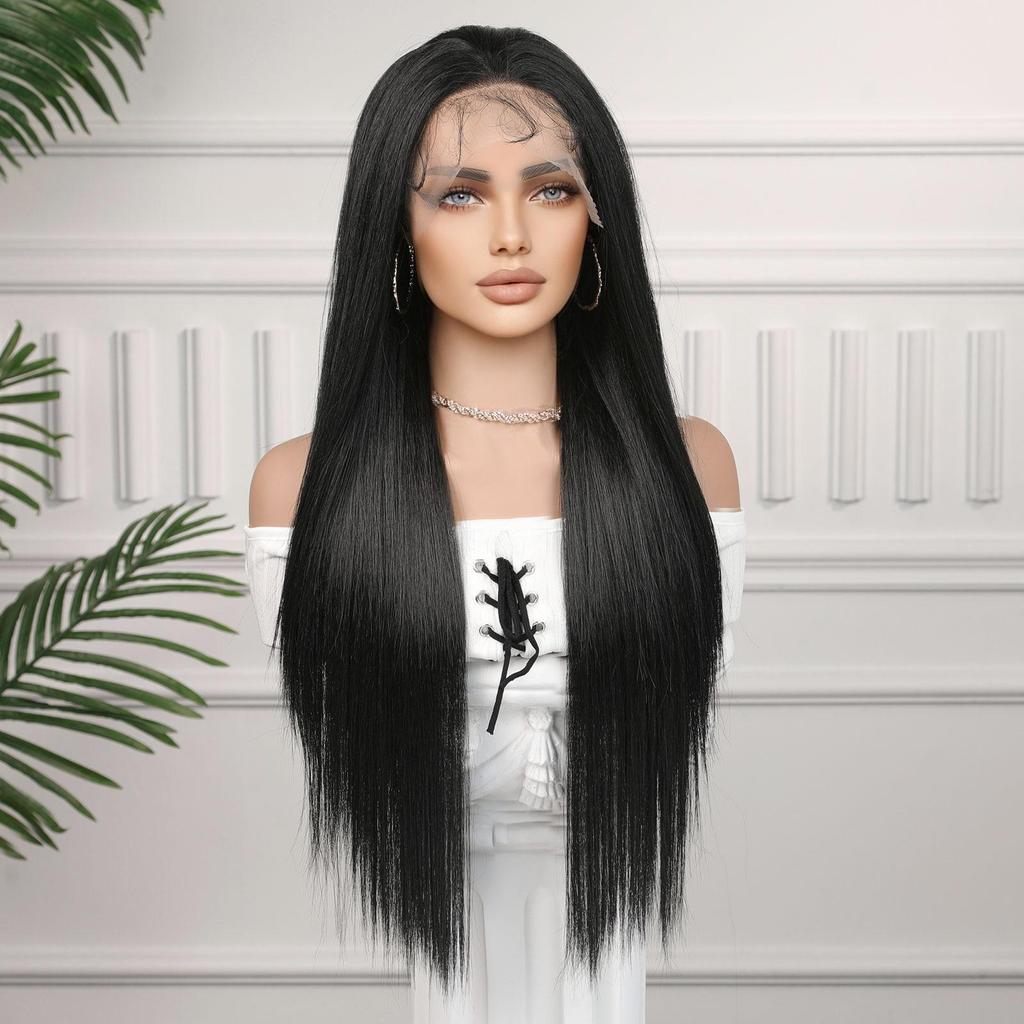 ALAN EATON Women's Fashion 13x4 Lace Front Wigs Black/Golden/Blonde Synthetic Long Straight Wig with Baby Hair for Women 180 Density