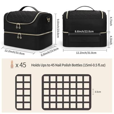 Double Layer Nail Polish Organizer Bag Holds 60 Bottles Large Capacity Nail Tech Kit Travel Case Nail Care Kit Bag