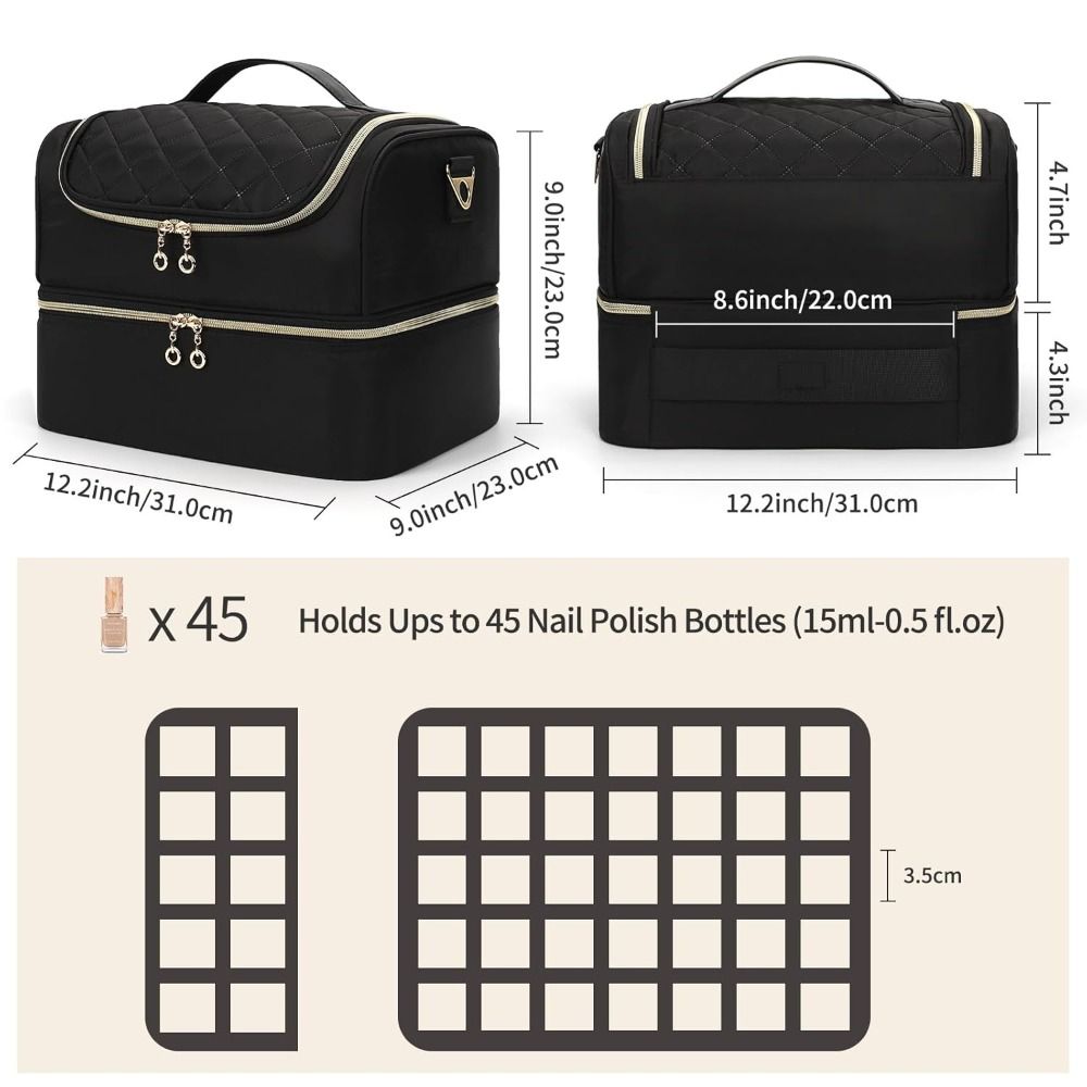 Double Layer Nail Polish Organizer Bag Holds 60 Bottles Large Capacity Nail Tech Kit Travel Case Nail Care Kit Bag