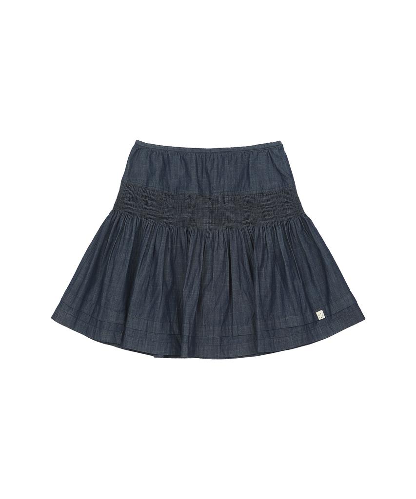 Ohesio Denim Shirring Midi Skirt, Deep Blue