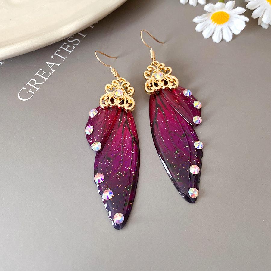 Diamond resin wings fringed pendant ear hook fashion personality retro earrings femininity earrings design sense niche