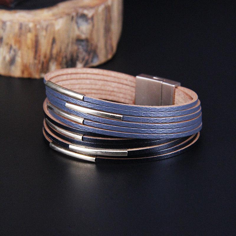 Multilayer PU Leather Women's Bracelet  Magnet Buckle Color Jewelry Accessories