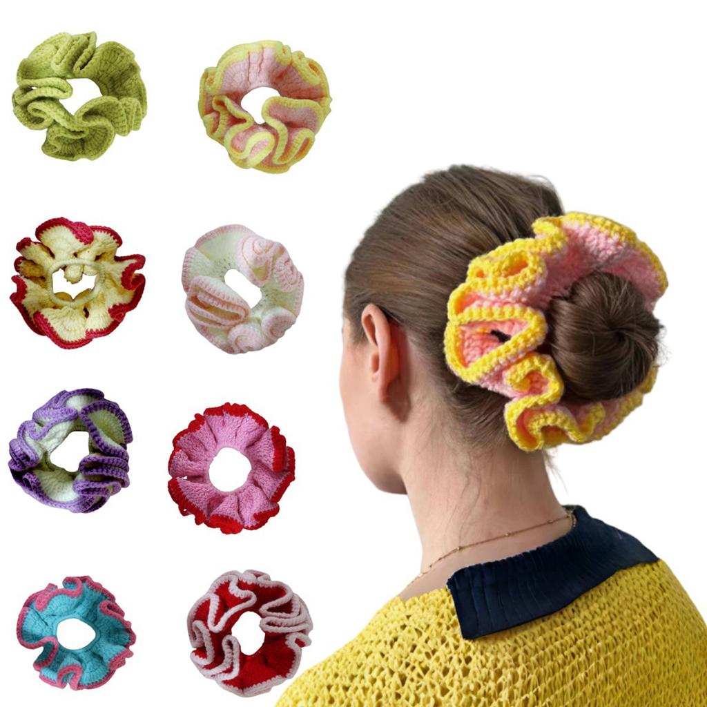 Colorful Knit Hair Scrunchies With Color Contrast Details Soft Hair Tie Elastic Bands Accesories For Women And Girls