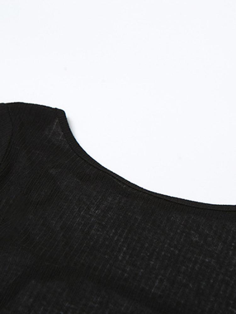 Women Autumn Long-sleeved Slash Neck Crops Tops Elastic Sexy Slim Backless T-Shirts Female New Fashion Lace-up Solid Top Tees