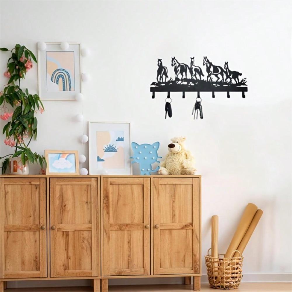 1 Pc Equestrian Wall Hook - 5-Horse Key Holder - Multi-Use Storage For Clothes, Hats, Bags - Versatile Decor For Living Rooms, Hallways,