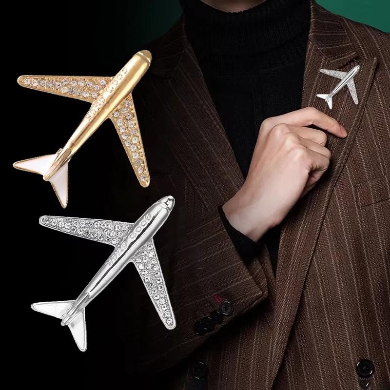 1 2Pcs Fashion Aircraft Brooch Pins for Men Cool Airplane Suit Corsage Gift for Enthusiast Daily Wear
