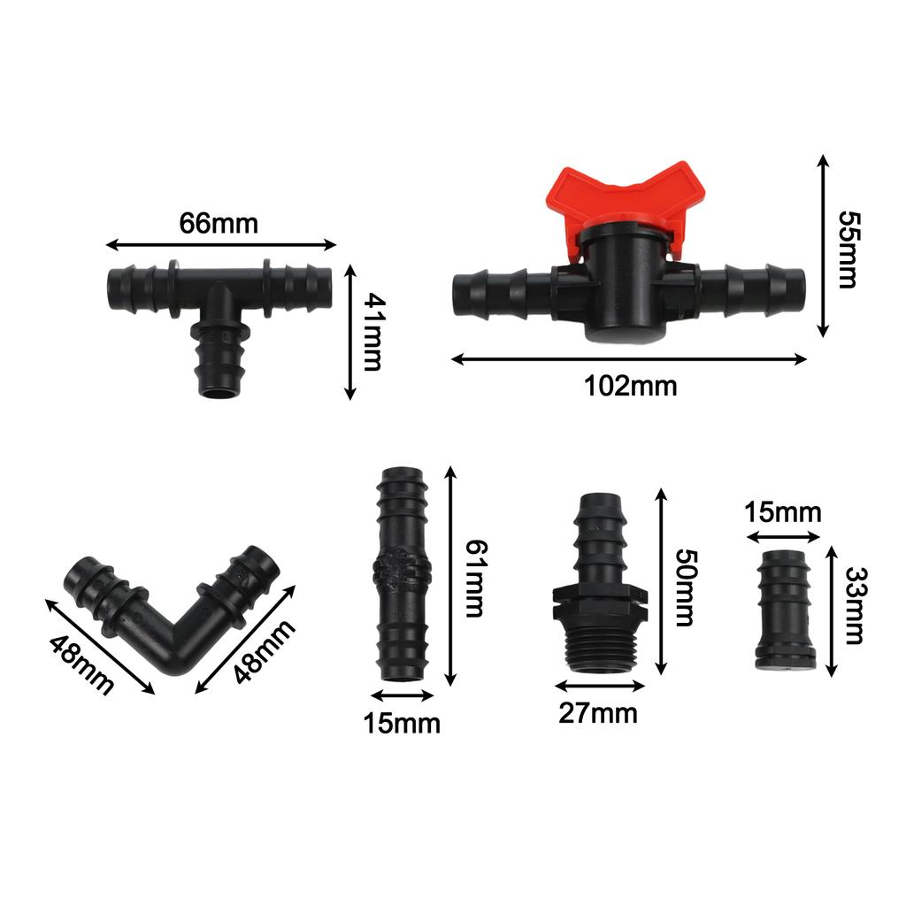 1/2" Drip Irrigation Fittings Kit 1/2In Tubing Fitting Set Straight Tee Elbow-Plug Coupling Garden Watering Hose Connectors