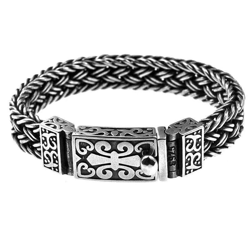 Xiangxu Retro Thai Handmade Men's Wide Woven Bracelet Hip Hop Cuban Style