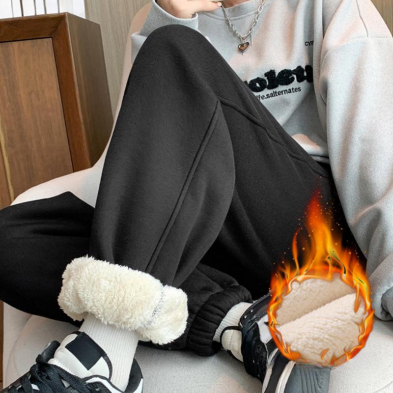 Herbst und Winter Warme Fleece Weitbeinige Hosen Damenmode Einfarbig Slim Hohe Taille Lässige Hosen Damen Einfarbig Elegant Plüsch Locker Damen Hosen 25698