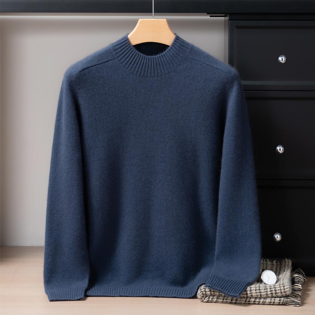 Pure cashmere shirt men's thickened semi-turtleneck saddle shoulder cashmere with knitted sweater men's
