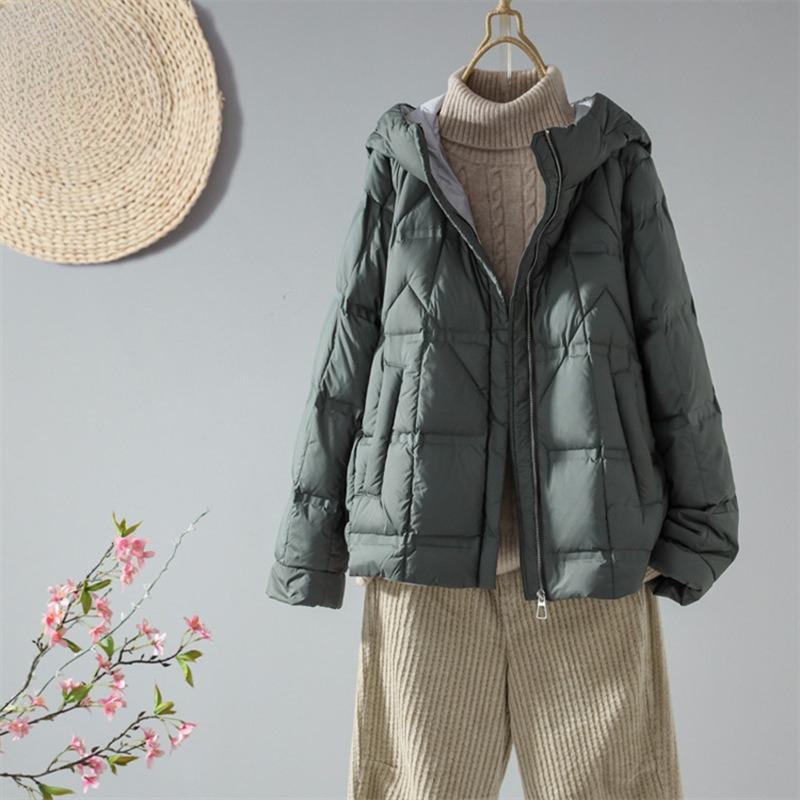 

Женские ультралегкие пуховые пальто, свободный белый утиный пуховый комбинезон с капюшоном, осенне-зимнее повседневное модное теплое женское пальто XL темно-зеленого