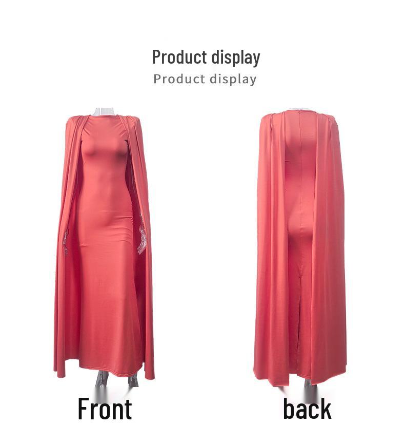 Elegant European Style Autumn/Winter Women's Evening Gown - Solid Color, Pleated, Round Neck, Waist-Cinched Skirt