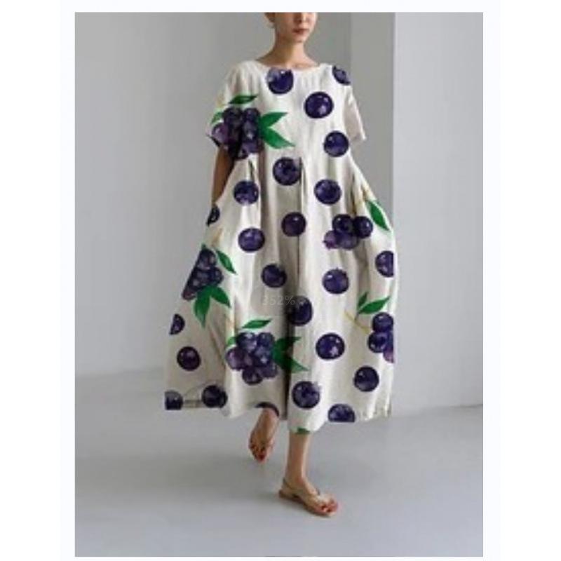 Damen Sommer Übergröße Gestreiftes Print Maxikleid, Lässiges Lockeres Rundhals Kurzarm Oversized A-Linien-Kleid