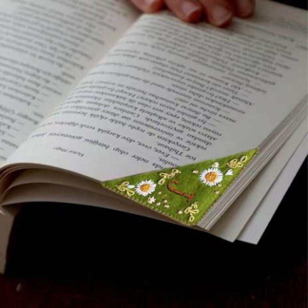 4Pcs Handmade Hand Embroidered Corner Bookmark 4 Styles Triangle Label Bookmarks for Girls Ages