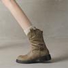 Moda Outono Inverno Couro Dividido Botas Femininas Moda Rebite Bico Redondo Sapatos para Mulheres Botins Mulher Salto Baixo Botas Western