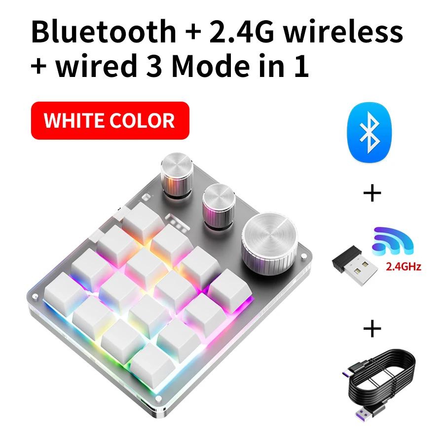 16 Key Customize Keyboard 2.4G Bluetooth 3 Modes USB Mechanical Keyboard with Knob Volume Button Knob Programming Macro Gaming