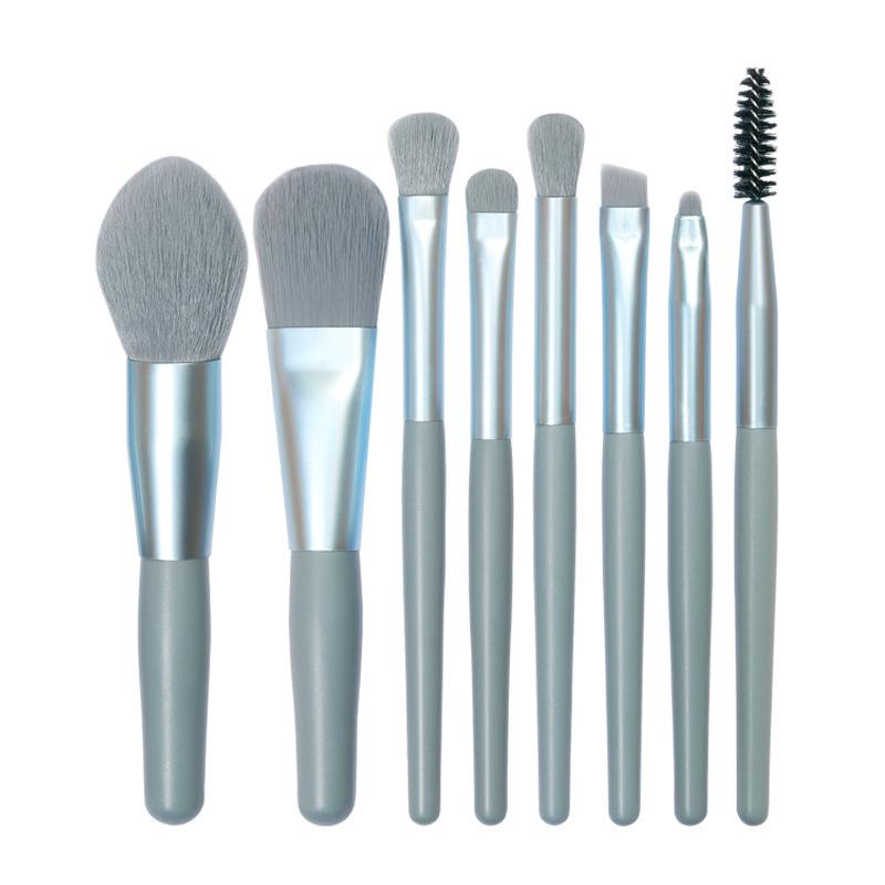 8-Piece Morandi Makeup Brush Set with Leather Case – Soft, Portable Beauty Tools