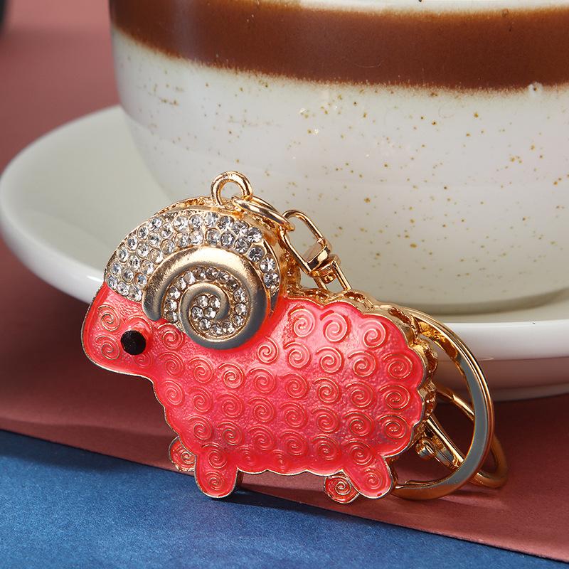 Cute Sheep Zodiac Pendant Keychain Alloy Rhinestone Stylish Bag Charm for New Year Gift Family Present Accessory