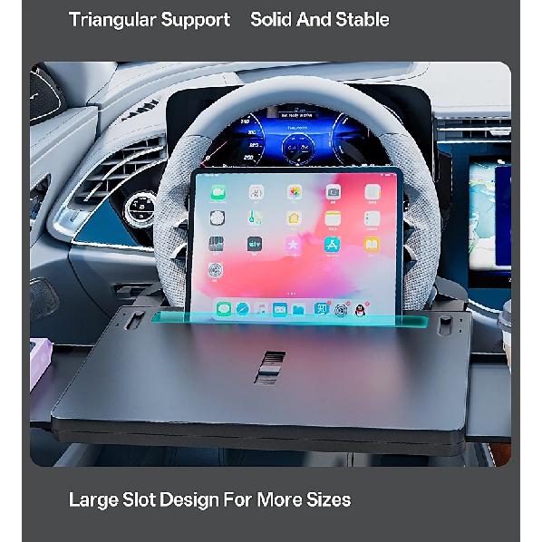 Carbon Fiber Design Auto Steering Wheel Tray Multipurpose Adjustable Car Table with Drawer and Anti-Slip Protective Adhesive
